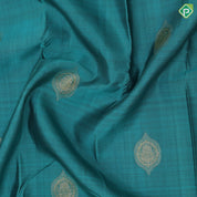 Teal green silver and gold zari double parrot round butta purple blue gold zari yaali butta border traditional silk saree