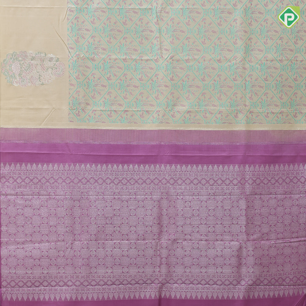 Sage green base multi color thread fancy flower bot design self multicolor zari fancy flower butta border trendy designer silk saree