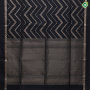 Black silver gold zari zig zag full body design self gold zari dividing plain border soft silk saree