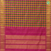 Multi color gold zari padded checked design self gold zari bavanji border paalum pazhamum traditional silk saree