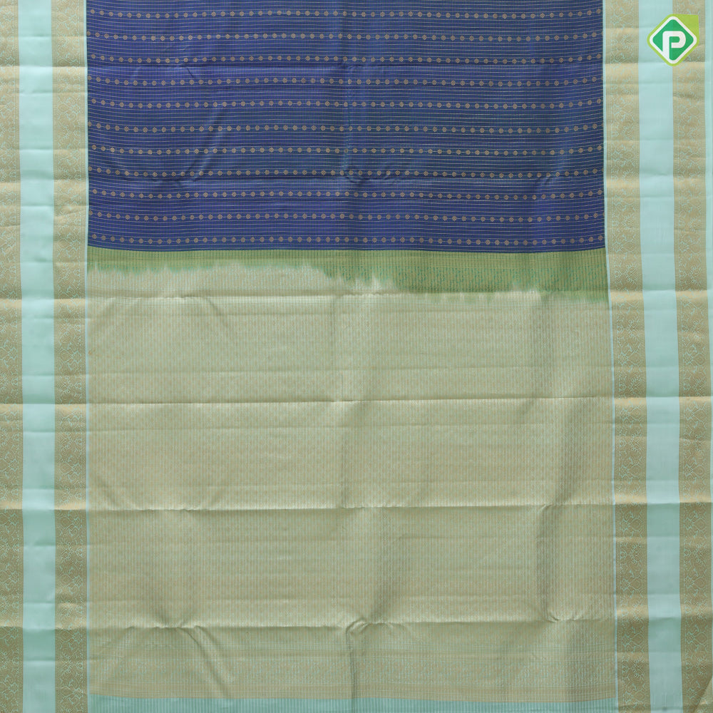 Peacock blue gold zari checks and beads design pista green gold zari rettapet border gift silk saree