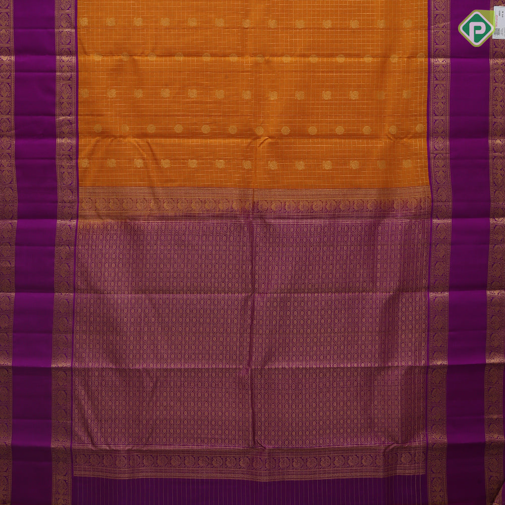 Mustard Yellow Gold Zari Small Checks Chagaram Peacock Design Hot Pink Peacock Border Design Traditional Silk Saree