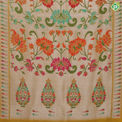 Mustard yellow with multi color meena work banaras design self designed border tusser tissue saree