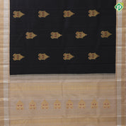 Luxury black gold zari chariot meena work design peach silver gold zari flower and lines border traditional silk saree