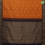 Mustard Yellow Gold Zari Peacock Circle Design Dark Coffee Brown Yazhi Peacock Border Design Traditional Silk Saree