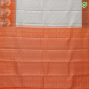 Greyish white silver zari checks and butta motifs contrast orange silver zari village effect pichwai border silk saree
