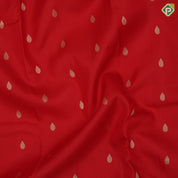 Sendoram red gold zari small thilagam butta self gold zari zig zag and mango border traditional silk saree