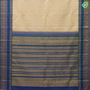 creamy sandal gold zari velthari and checks design peacock blue gold zari peacock butta retta pett border traditional silk saree