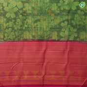 Emarald green gold zari botanical flowers tissue weaving design borderless art effect tissue silk saree