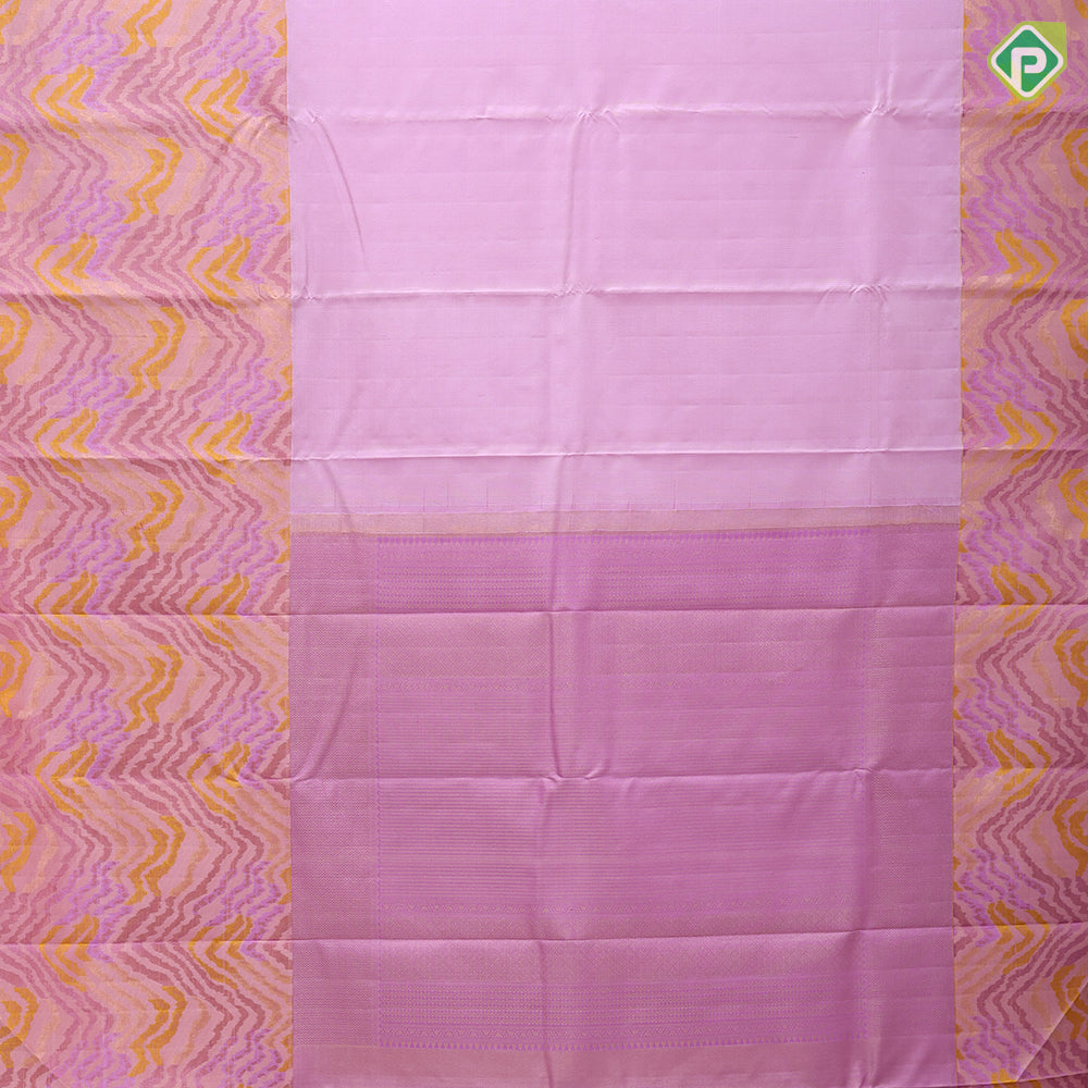 Pink gold zari stripes plain design self with multi color chevron zig zag pattern border trendy designer silk saree