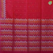 reddish pink hocky stick and ball design rani pink silver gold zari wave and rangoli border soft silk saree