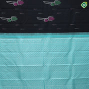 Black Colour Silver Zari Peacock Feather Butta Design Border Less Luxury Black Silk Saree