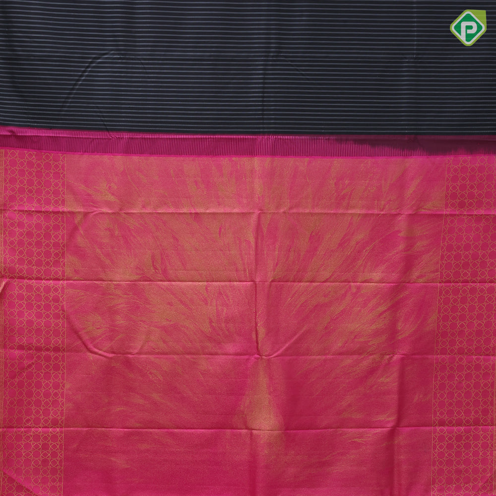 Black Colour Thread Lines Design Border Less Luxury Black Silk Saree