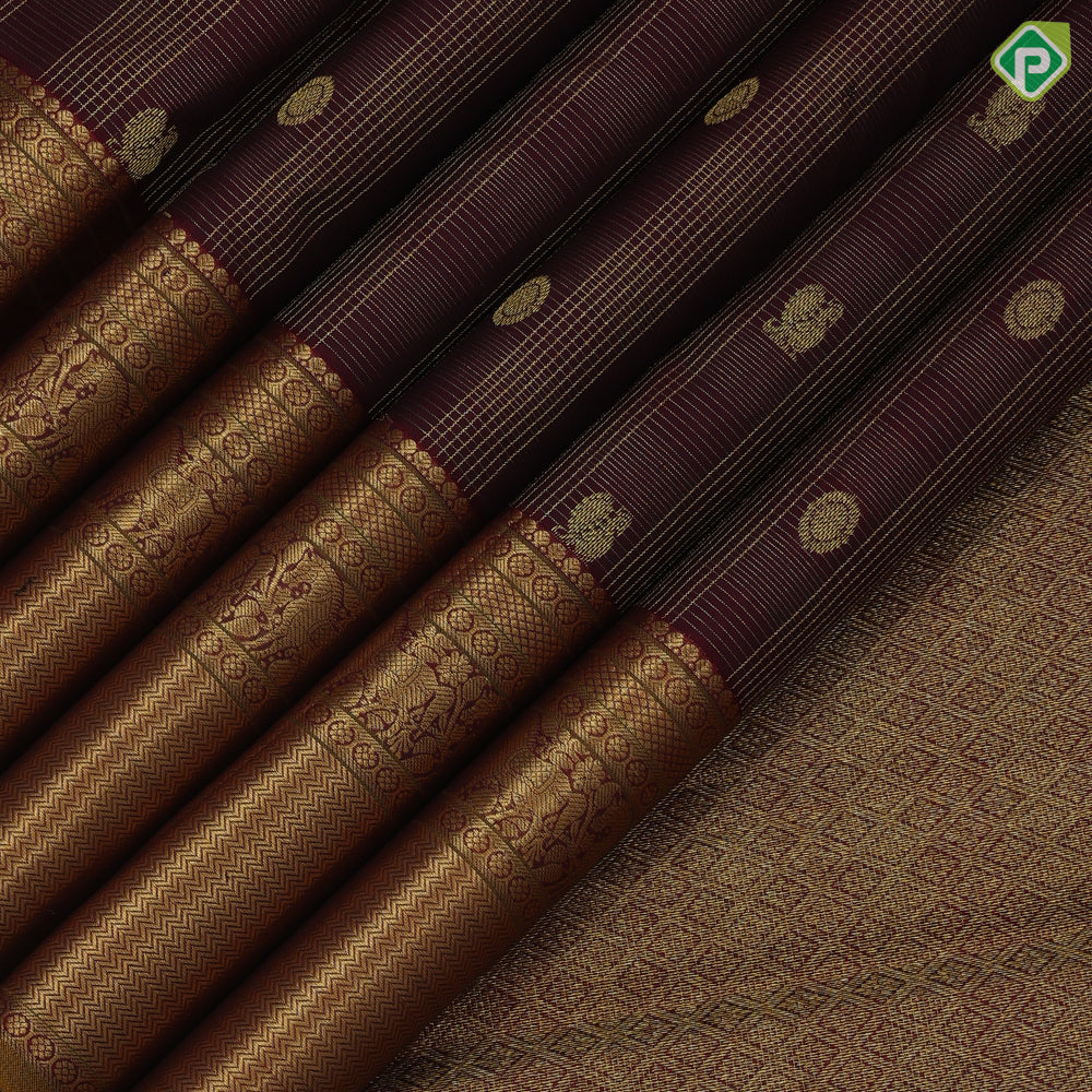 Dark Maroon Small Checks Peacock Chagaram Butta Design Self Colour Hours Ruthracham Zig Zag Border Design traditional Silk Saree