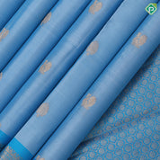 Ocean Blue Gold Zari Thilagam Peacock Butta Design Rama Blue Flower Border Design Pure Mix Silk Saree