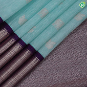 Sea green copper and silver zari gaja yaali kamadhenu butta royal blue spinning design border linen kora silk saree