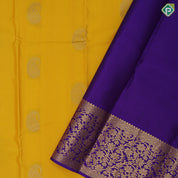 Lemon Yellow Gold Zari Mango Butta Design Violet Flower Floral Border Design Traditional Silk Saree
