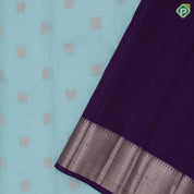 Sea green copper and silver zari gaja yaali kamadhenu butta royal blue spinning design border linen kora silk saree