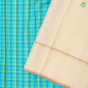 green tri colour shades classic checks design creamy sandal gold zari retta pattai border retro traditional silk saree
