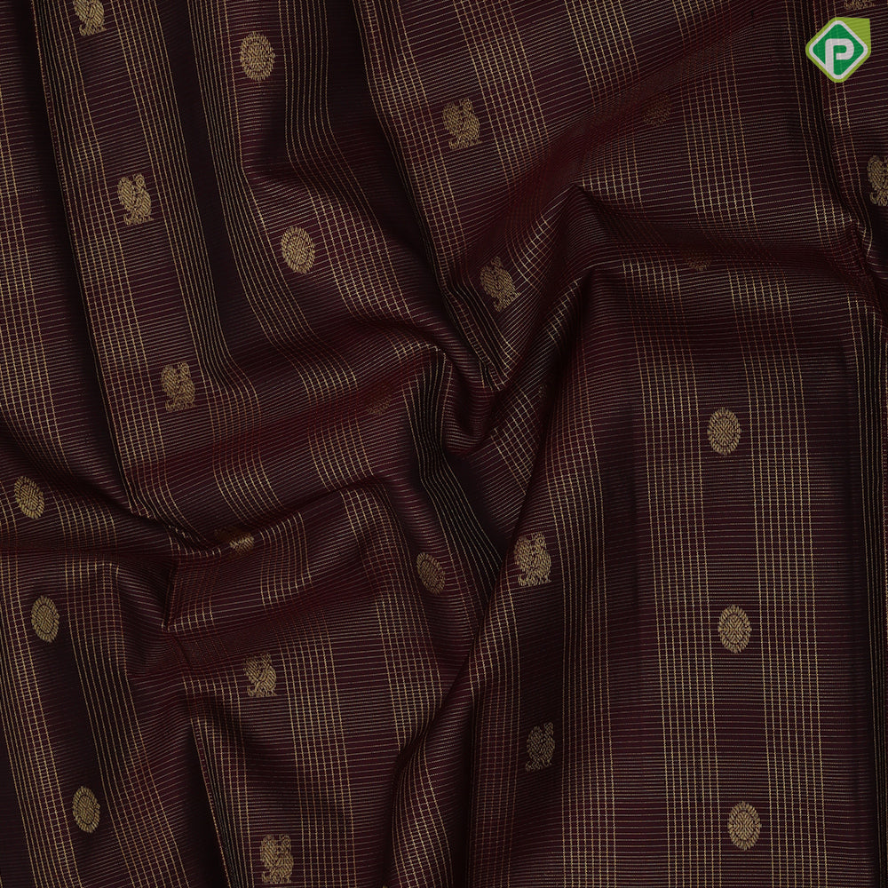 Dark Maroon Small Checks Peacock Chagaram Butta Design Self Colour Hours Ruthracham Zig Zag Border Design traditional Silk Saree