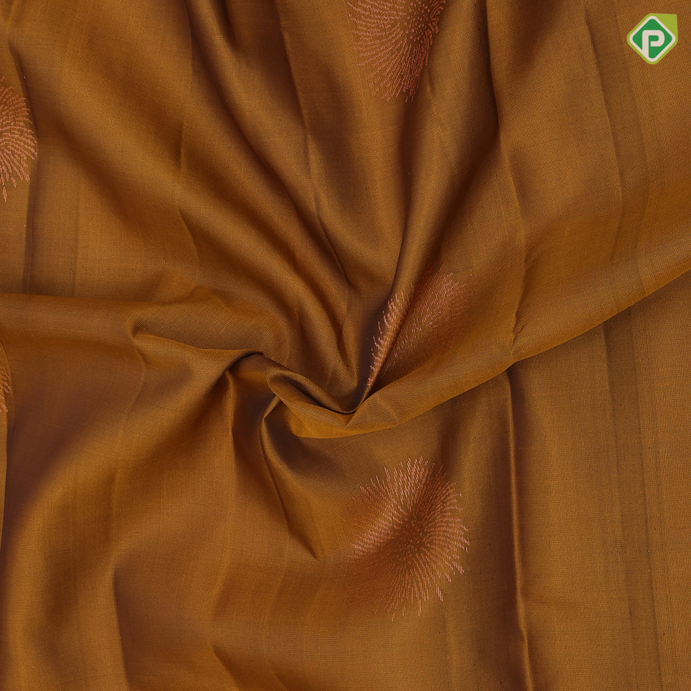 Golden Olive copper zari fancy flower butta deep emerald green copper zari flower butta border pure mix silk saree
