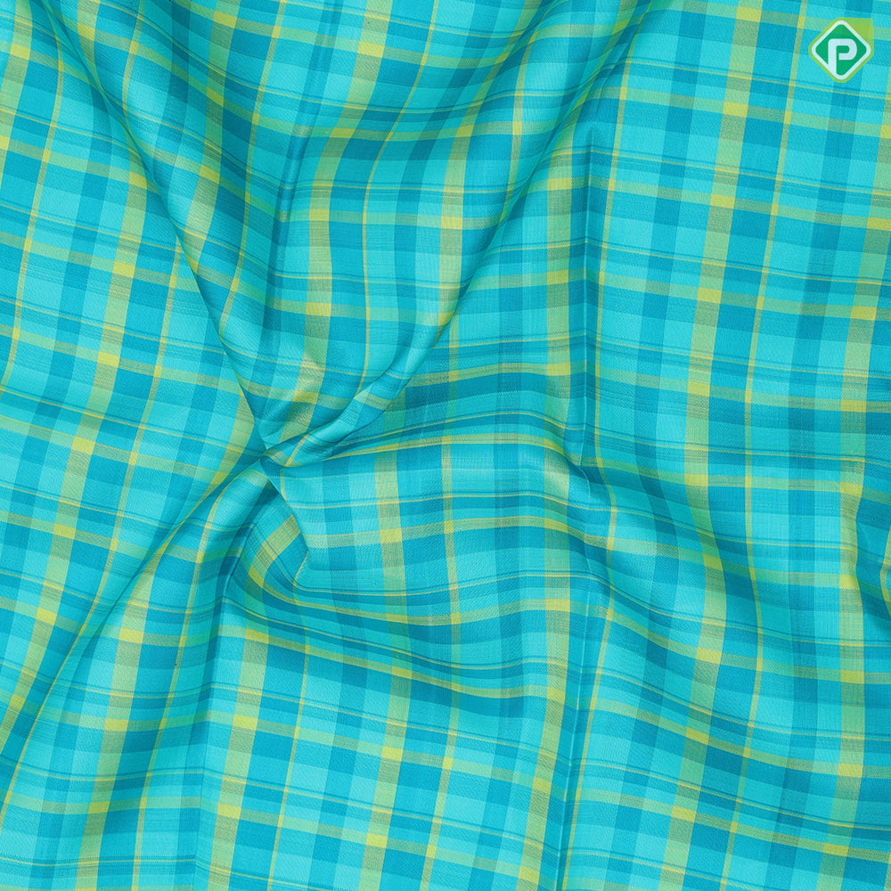 green tri colour shades classic checks design creamy sandal gold zari retta pattai border retro traditional silk saree