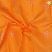Fanta orange silver gold zari grouped butta design pale pink gold zari peacock and kamadhenu border organza silk saree