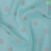 Sea green copper and silver zari gaja yaali kamadhenu butta royal blue spinning design border linen kora silk saree