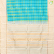 green tri colour shades classic checks design creamy sandal gold zari retta pattai border retro traditional silk saree