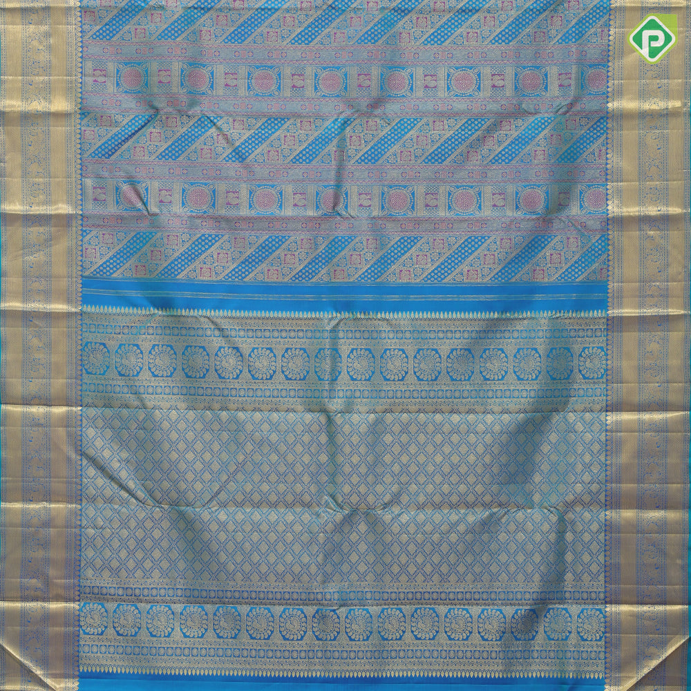 Peacock green base gold zari and multi color multi design self gold zari multi design line border grand bridal silk saree