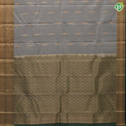 Gray Gold Zari Vairaoosi Checks Jumki Design Bottle Green Mayilkan Flower Border Design Traditional Silk Saree