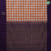 white and orange base multi madras checks design violet plain gold zari fancy butta border traditional silk saree