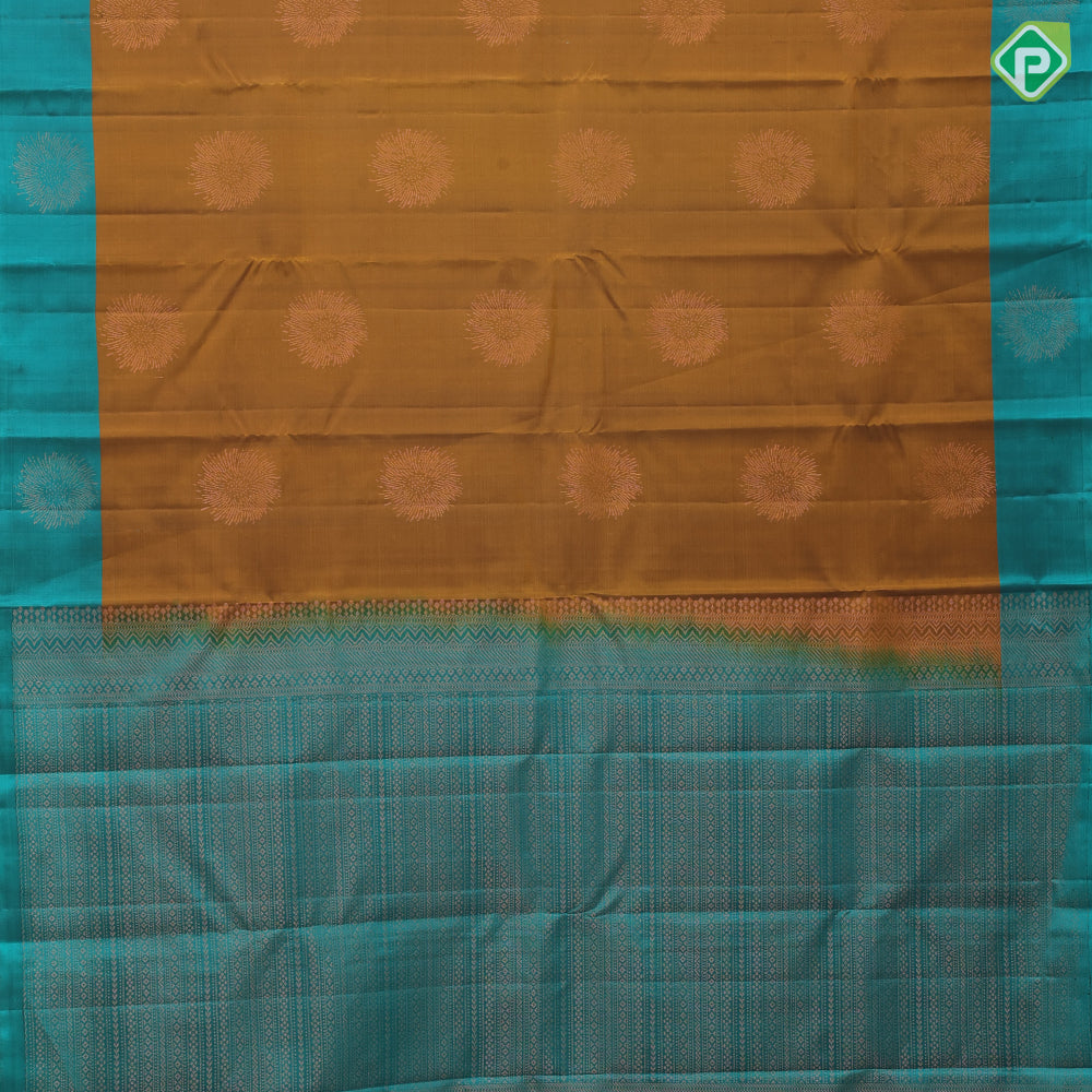 Golden Olive copper zari fancy flower butta deep emerald green copper zari flower butta border pure mix silk saree