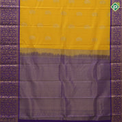 Lemon Yellow Gold Zari Mango Butta Design Violet Flower Floral Border Design Traditional Silk Saree
