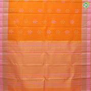 Fanta orange silver gold zari grouped butta design pale pink gold zari peacock and kamadhenu border organza silk saree