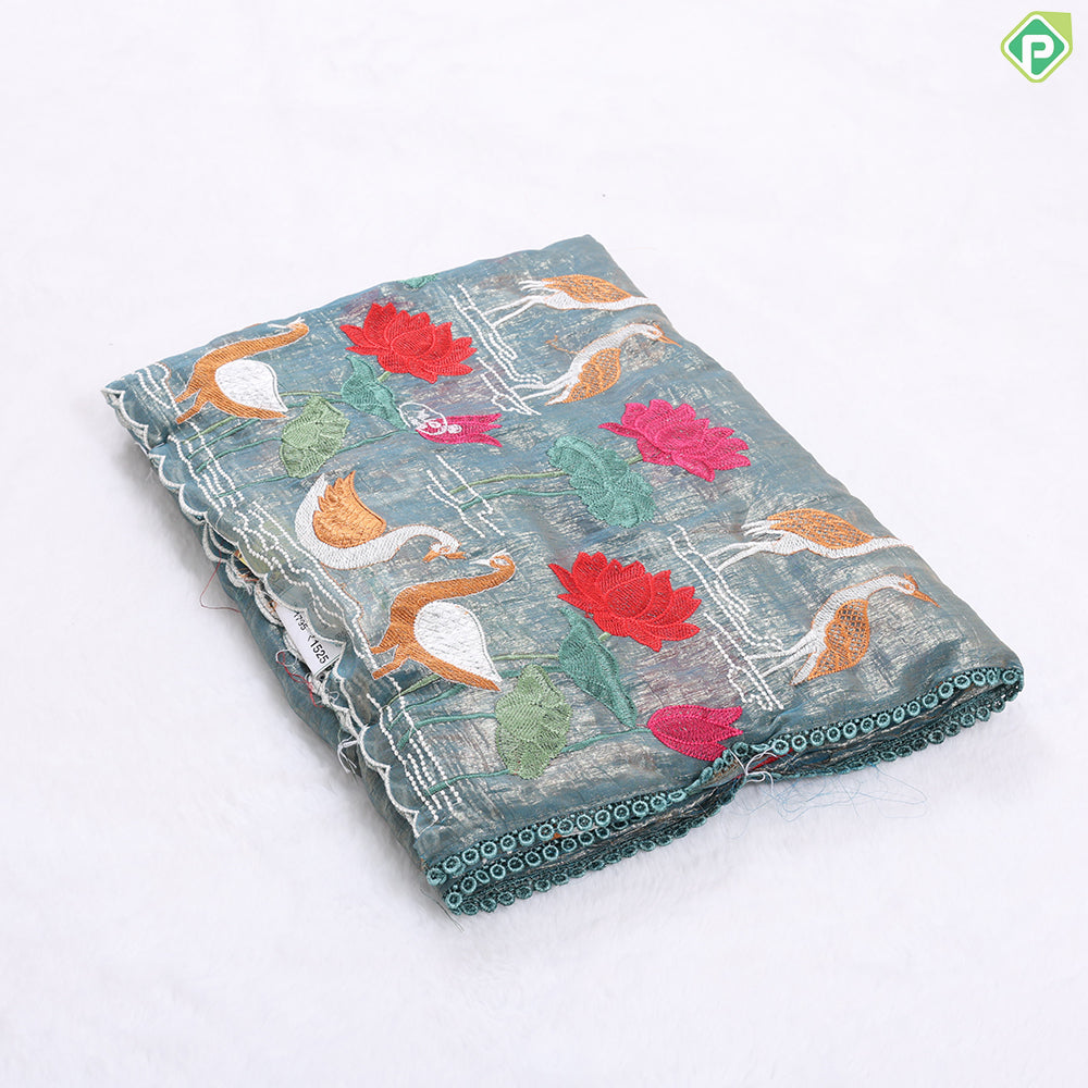 Charm pink tissue effect embroidery butta and embroidery cut work border Hollywood Fancy saree