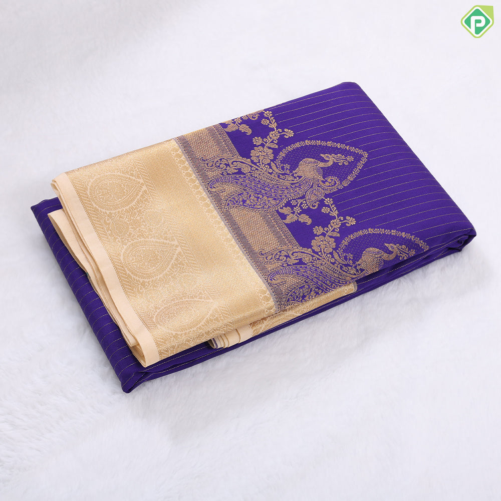 Tomato red gold zari stripes peacock design contrast cream gold zari thilagam border art silk gift saree