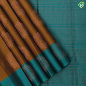 Golden Olive copper zari fancy flower butta deep emerald green copper zari flower butta border pure mix silk saree