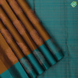 Golden Olive copper zari fancy flower butta deep emerald green copper zari flower butta border pure mix silk saree