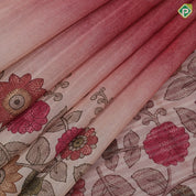 Peach Red Based Flower Floral Design Contrast Border Fancy Cotton Saree