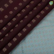 Chocolate brown gold zari peacock chakkaram butta stripes sky blue gold zari mango butta border art silk saree
