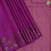 Purple color plain body self gold zari meena work design border trendy designer silk saree