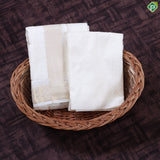 Cream White Embossed design Self Gold Zari Diamond Border 3 in 1 120 Kuligai Dhoti Vesti Set