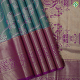 Rama green silk thread floral design rani pink gold zari grand border art tissue silk saree
