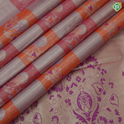 Orange base multi color double sparrow design rani pink gold zari grand border tissue art silk saree