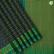 Steel Blue Gold Zari Thread Lines Vairaoosi Design Parrot Green Ruthracham Thread Mayilkan Border Design Trendy Fancy Silk Saree