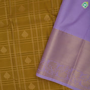 Lemon green gold zari checked honey comp design Lavender gold zari diamond design border art silk saree