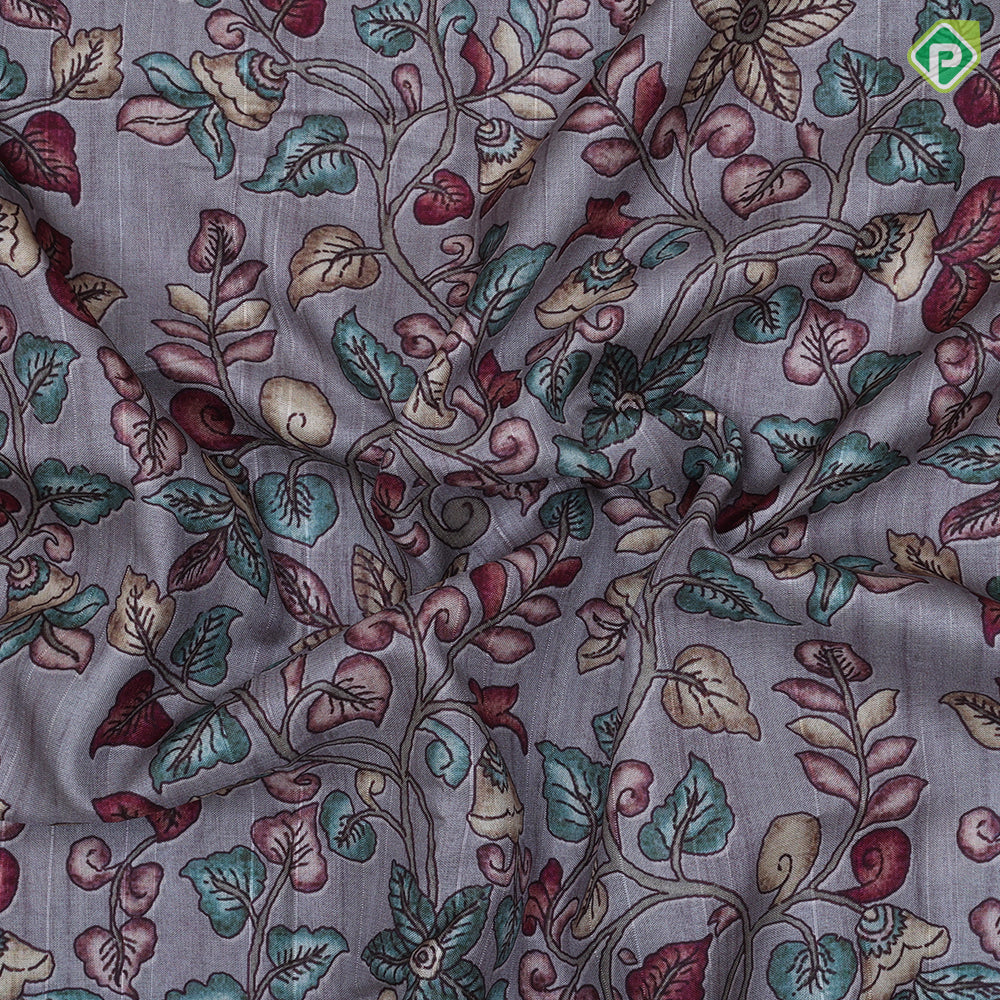 Multi color kalamkari style digital printed design double design border semi tusser saree