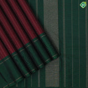 Magenta copper gold zari beads stripes design dark green plain gold zari two lines border traditional silk saree