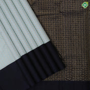 Pastel green silver zari thousand butta design contrast blue plain border bridal silk saree